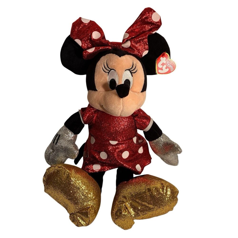 Ty Sparkle Disney Minnie Mouse  Plush 15” W/ Red, Silver And Gold Outfit. W/ Tag